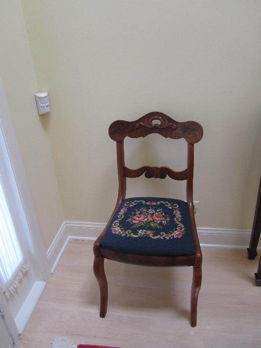 Antique French Side Chair with Hand Embroidered Seat -