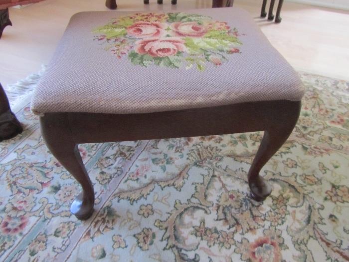 Foot Stool - Antique  and Gorgeous Silk Persian Oriental Carpet, 6X9, Handmade, Perfect Condition!