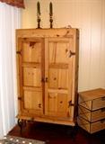 Country tyle Pine Wood Media Cabinet Basket Storage