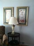Neo-classical lamp pair with metal and triple matted art.