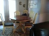 Ethan Allen Country French pedestal table with 4 side chairs and two arm chairs