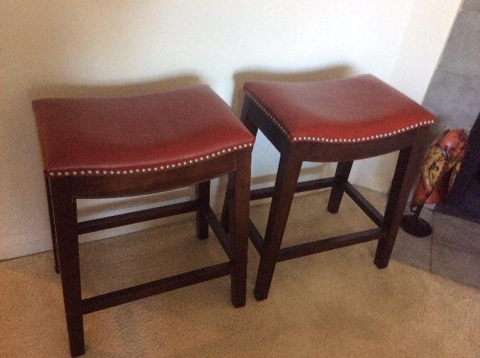 1pr Red Leather Top Bar Stools