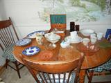 Pressed Back Chairs  Flo Blue  Depression Glassware  silverware Set