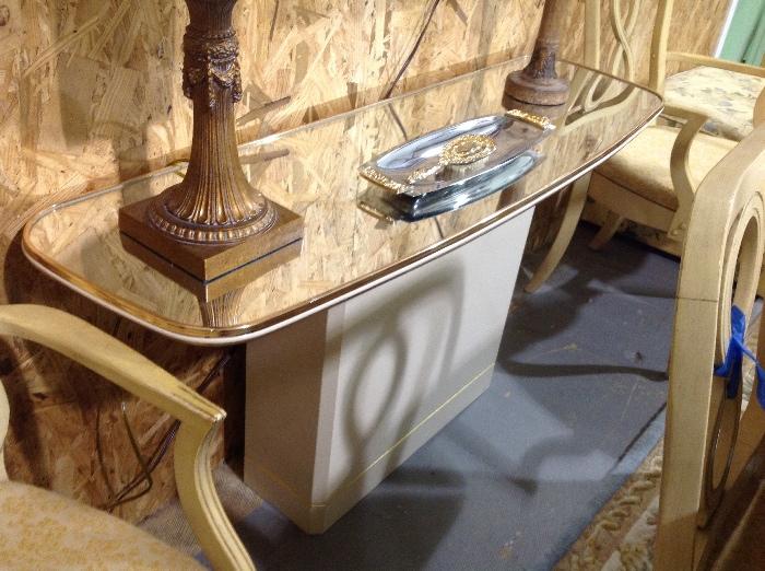 Modern White Entry Table w/ Mirrored Top