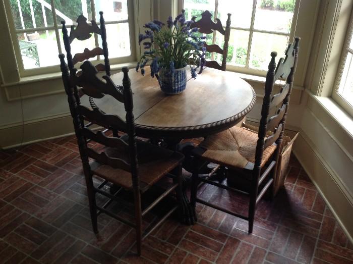 Vintage Claw Foot kitchen table / 4 ladder back chairs $ 300.00 (40" wide)