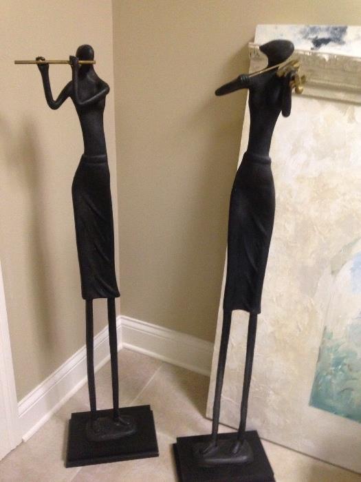  Very Tall Cast Iron flute and violinist