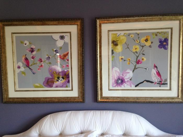 Two Elegant Prints Birds and Orchids