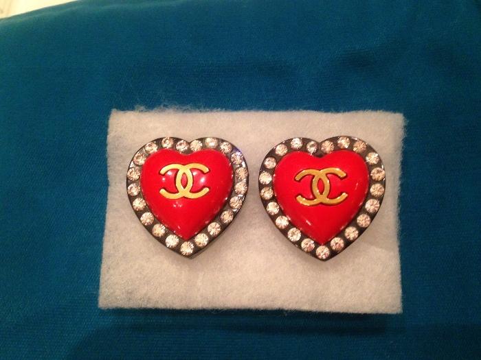 Authentic Chanel Logo Earrings with Rhinestones