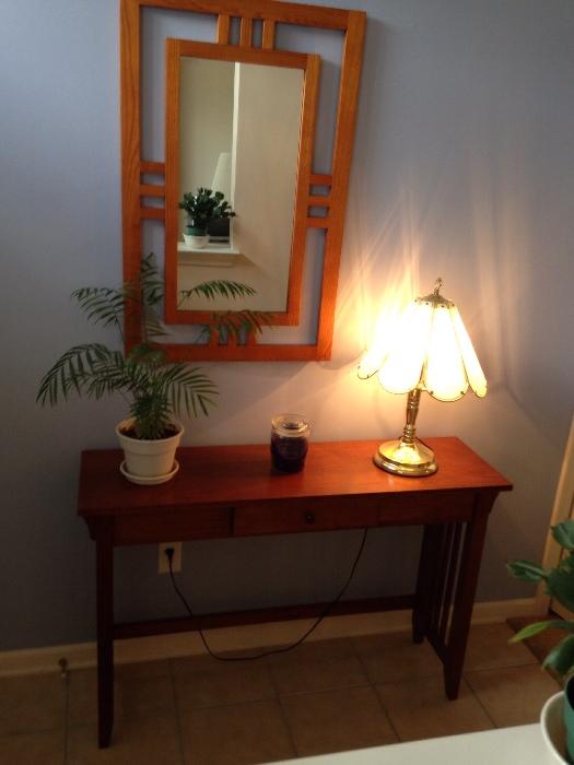 Teak hall table and vintage teak wall mirror