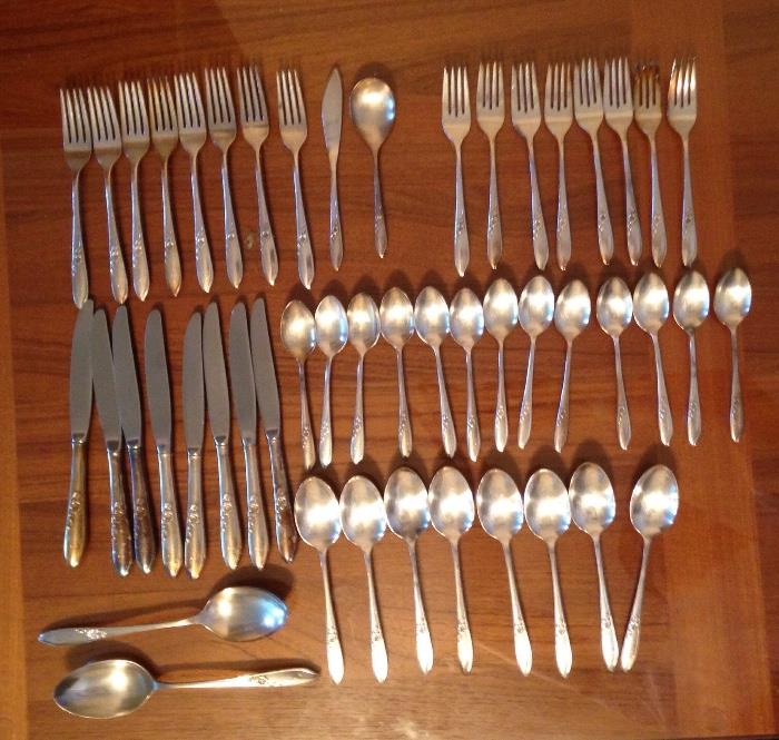 An outstanding set of Stegor "Aloha" silverplate silverware just added by homeowner. 