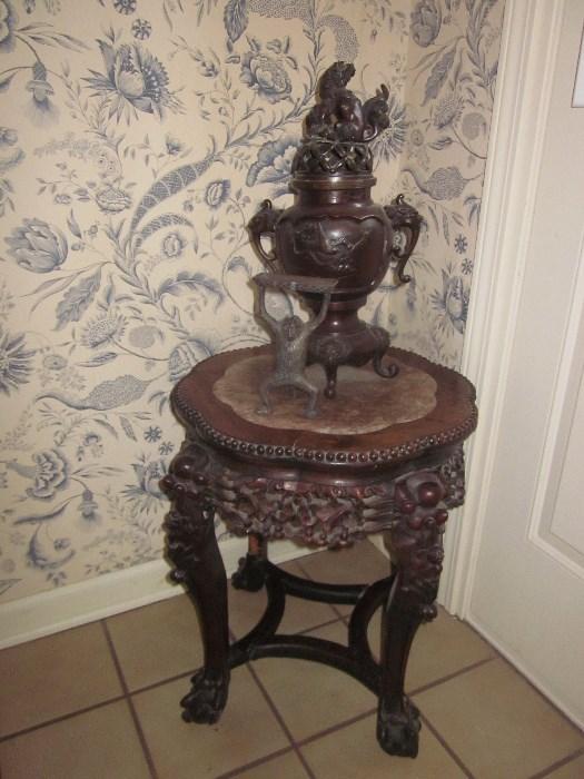 Marble top and carved chair