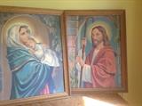 Religious Paint-By-Numbers, very well executed with oak frames 