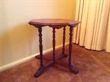 Five spindle oak hexagon table, well-loved