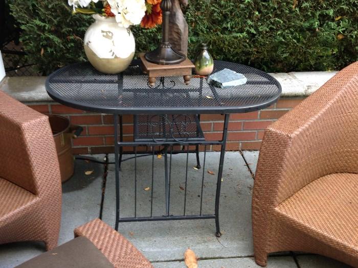 Iron outdoor table with an outdoor lamp and accessories for sale