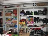 Tons of toys and sporting equipment (not all on shelves available)