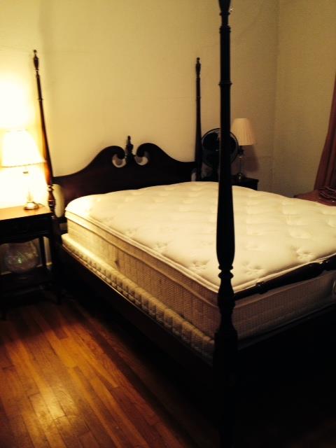 Dixe four poster full size be and two matching night stands and a VERY NICE mattress set
