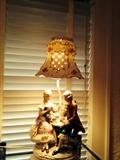Dresden style lamp and shade (one of a pair)