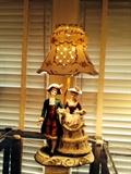 Dresden style lamp and shade (one of a pair)