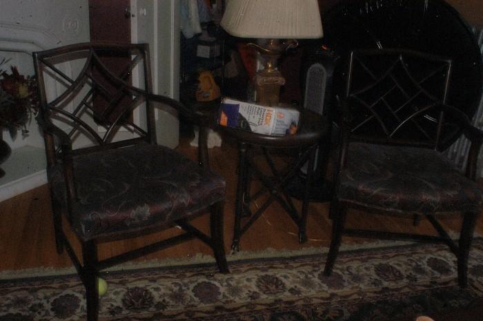 Pair of chairs and end table with Frederick Cooper Aladdin Lamp