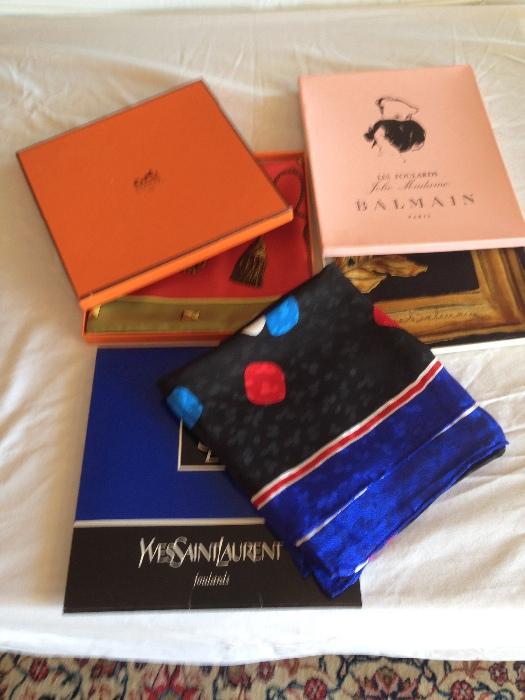 Hermes, Balmain and YSL scarves