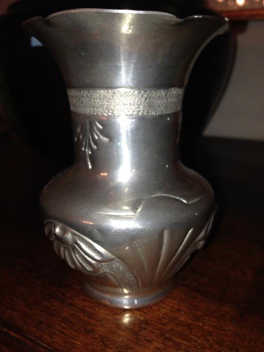 Signed Art Deco pewter vase