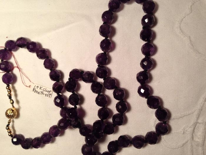 Amethyst necklace w/14K bead clasp