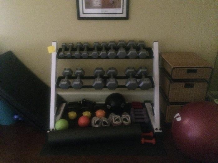 Complete dumb bell set with rack - $300.00