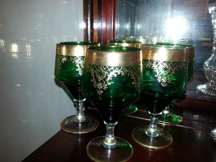 Green and Gold Glassware