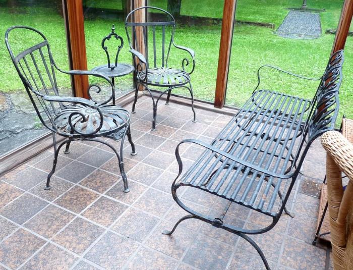 Pair of vintage Art Deco Spring Cast Iron Chairs and late 1800's Cast Iron ornate Bench