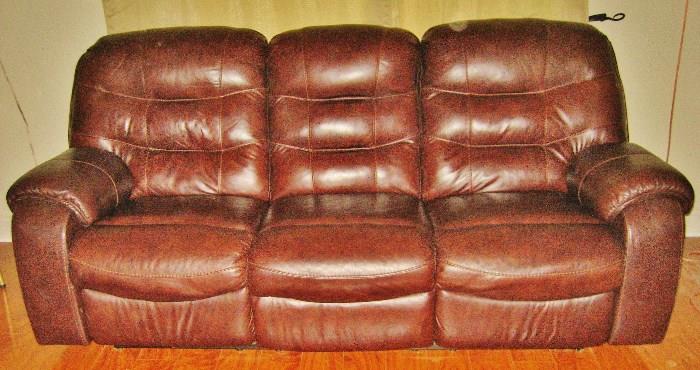 Leather sofa double recliner