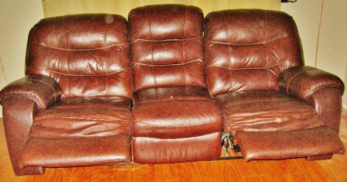Leather sofa showing reclining position