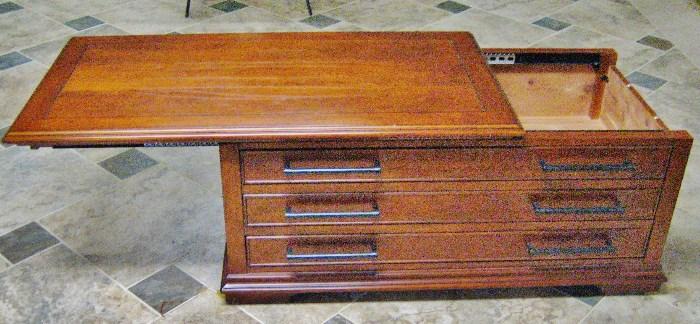 cedar chest showing sliding top and bottom drawer