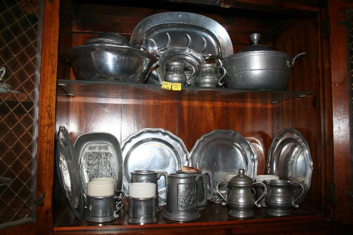 BEAUTIFUL PEWTER TO DISPLAY IN THIS NICE CHINA CABINET 