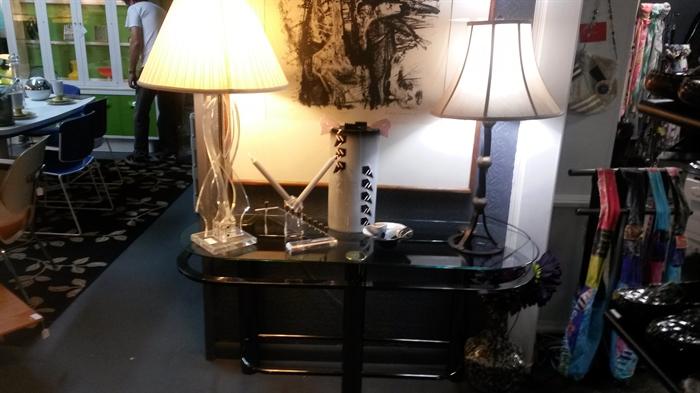 Foyer table and Karl Springer lamp 