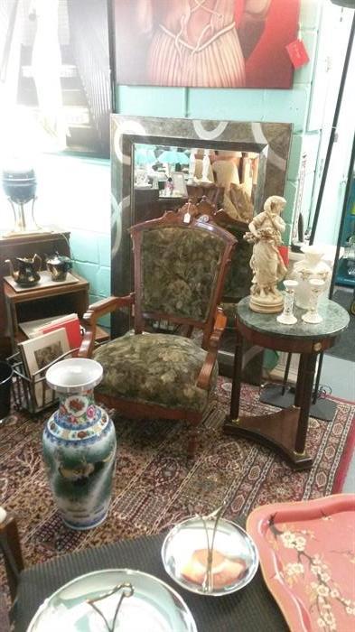 Victorian chair and marble side table 