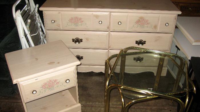 Dresser and nightstand - 2 glass tables.