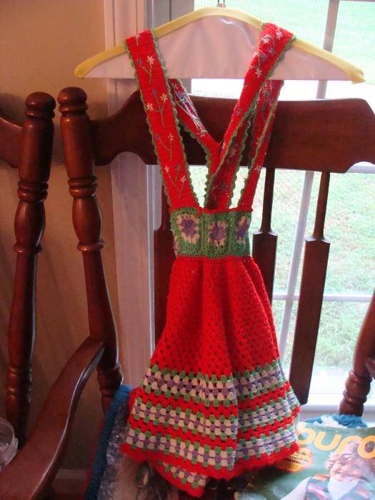 Vintage Hand Crocheted Dress and Vintage Pattern Book