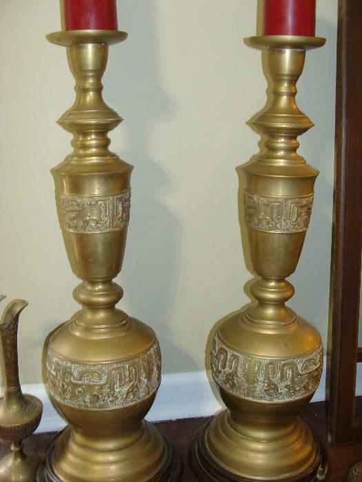 Large Vintage Oriental Brass Table Lamps