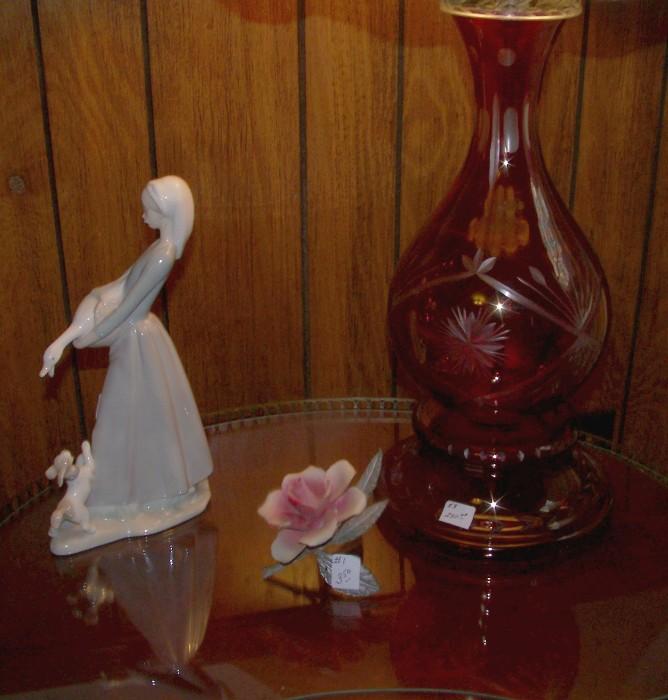 Another Lladro figure with a beautiful cranberry lamp