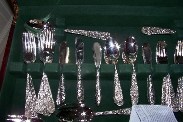Close-up of the silverplate set
