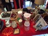 Kitchen wares, household items, halloween items, coffee makers, iron, jars, canisters