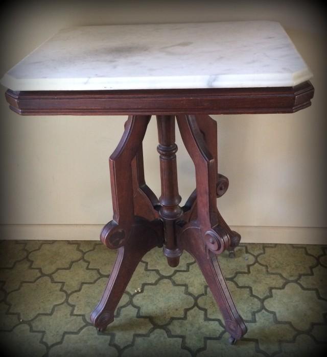 Antique marble top side table!