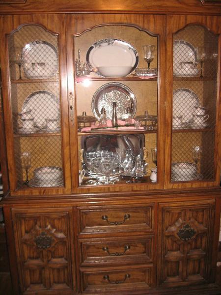 China Cabinet -  Filled with Set of Dishes and Glasses!