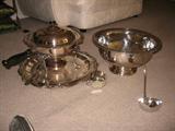 Silver -  Punch Bowl with cups and Warming Dish with matching tray -  All are Silverplate.