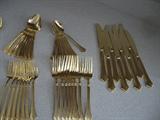 Rogers - Stainless - Korea -  Gold Fan Design;  8 - 5 piece place settings plus 5 Serving Pieces . . .Total of 45 Pieces!