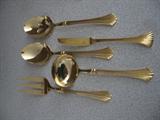 Rogers - Stainless - Korea -  Gold Fan Design;  8 - 5 piece place settings plus 5 Serving Pieces . . .   Total of 45 Pieces!