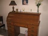 Wood Rolltop desk .  . Lamp