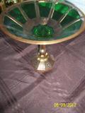 HAND PAINTED COMPOTE -  CLEAR TO GREEN GLASS AND IT IS BEAUTIFUL!