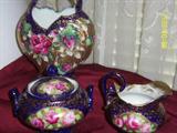 NIPPON  HAND PAINTED PORCELAIN  (FROM LATE 1800'S TO EARLY 1900'S)  COBALT BLUE FLORAL