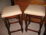 Set of 4 bar stools - cream vinyl - cherry wood!